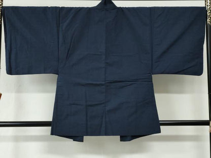 平和屋着物●男性　紬　アンサンブル　色無地　濃藍色　正絹　逸品　CABE2567yc