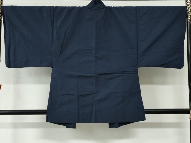 平和屋着物●男性　紬　アンサンブル　色無地　濃藍色　正絹　逸品　CABE2567yc