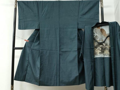 平和屋着物●男性　紬　アンサンブル　100亀甲　総詰め　正絹　逸品　CABE2568yc