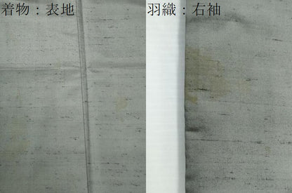 平和屋着物●男性　紬　アンサンブル　色無地　薄鈍色　さが美扱い　キングサイズ　正絹　逸品　CABE2570yc