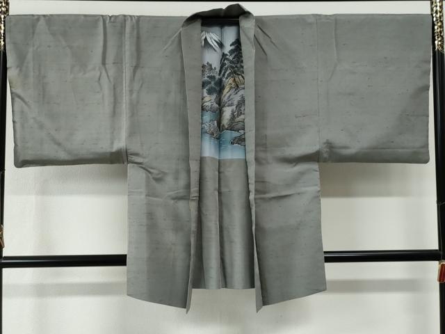 平和屋着物●男性　紬　アンサンブル　色無地　薄鈍色　さが美扱い　キングサイズ　正絹　逸品　CABE2570yc