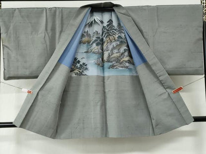 平和屋着物●男性　紬　アンサンブル　色無地　薄鈍色　さが美扱い　キングサイズ　正絹　逸品　CABE2570yc