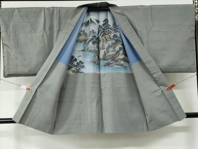 平和屋着物●男性　紬　アンサンブル　色無地　薄鈍色　さが美扱い　キングサイズ　正絹　逸品　CABE2570yc