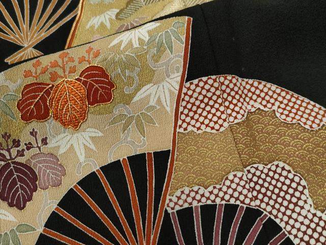 平和屋着物●創業460年・千總　黒留袖　駒刺繍　扇面飛鶴宝尽くし花唐草文　金彩　近鉄百貨店扱い　正絹　逸品　CABE2572yc