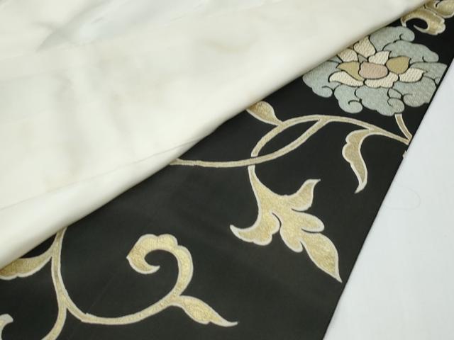 平和屋着物●創業460年・千總　黒留袖　駒刺繍　花唐草文　金彩　三越扱い　正絹　逸品　CABE2573yc