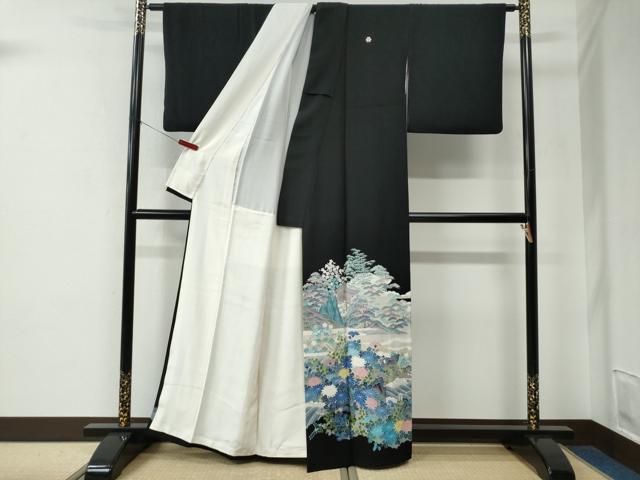 平和屋着物●豪華黒留袖　友禅　作家物　松竹梅風景花文　正絹　逸品　CABE2578yc 平和屋着物○豪華黒留袖 友禅 作家物 松竹梅風景花文 正絹 逸品