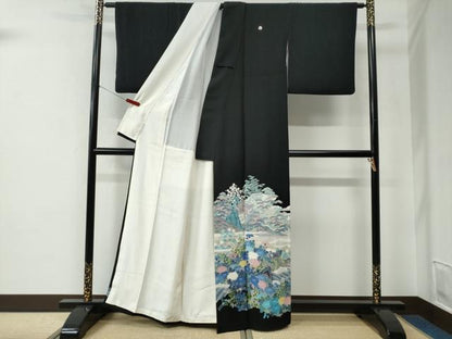 平和屋着物●豪華黒留袖　友禅　作家物　松竹梅風景花文　正絹　逸品　CABE2578yc