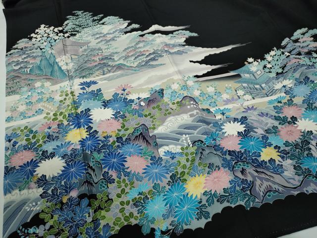 平和屋着物○豪華黒留袖 友禅 作家物 松竹梅風景花文 正絹 逸品