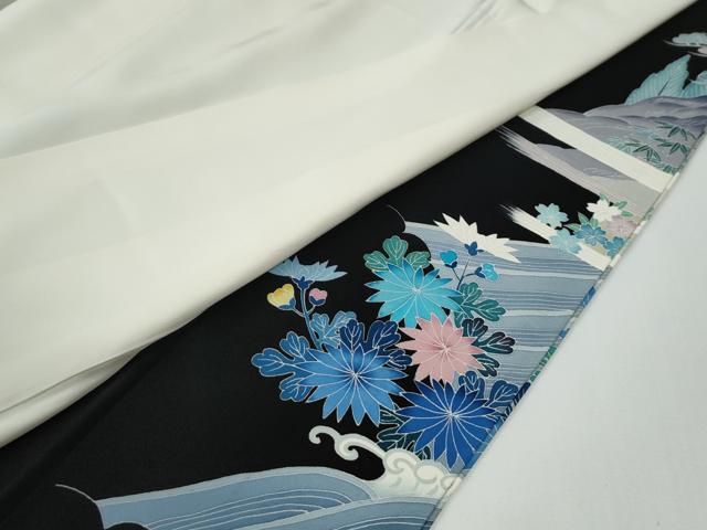 平和屋着物●豪華黒留袖　友禅　作家物　松竹梅風景花文　正絹　逸品　CABE2578yc 平和屋着物○豪華黒留袖 友禅 作家物 松竹梅風景花文 正絹 逸品