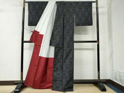 平和屋着物●本場大島紬　麻の葉文様　正絹　逸品　CABE2580yc