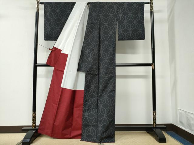 平和屋着物●本場大島紬　麻の葉文様　正絹　逸品　CABE2580yc