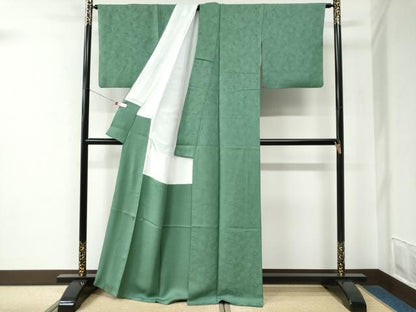 平和屋着物●上質な色無地　菊尽くし地紋　若竹色　正絹　逸品　CABE2582yc