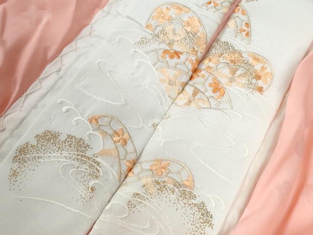平和屋着物●長襦袢　無双仕立て　梅地紋　虹色　半衿刺繍　正絹　逸品　CABE2589yc 平和屋着物○長襦袢 無双仕立て 梅地紋 虹色 半衿刺繍 正絹 逸品