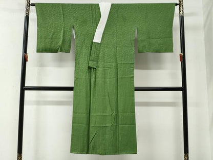 平和屋着物●長襦袢　袷　毬地紋　草色　正絹　逸品　CABE2590yc