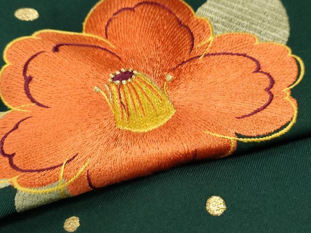 平和屋着物●女性　行灯袴　総刺繍　舞花文　高麗納戸色　金糸　卒業式　洗える着物　CABE2594yc