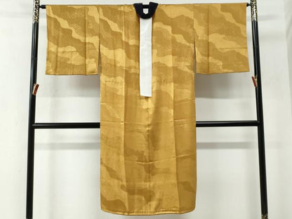 平和屋着物●長襦袢　無双仕立て　道長吉祥地紋　山吹茶色　半衿刺繍　正絹　逸品　CABE2596yc