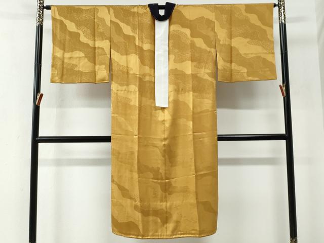 平和屋着物●長襦袢　無双仕立て　道長吉祥地紋　山吹茶色　半衿刺繍　正絹　逸品　CABE2596yc