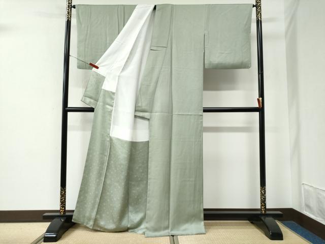 平和屋着物●上質な色無地　山葵色　正絹　逸品　CABE2598yc
