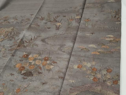 平和屋着物●中国三大刺繍　スワトウ刺繍　総刺繍　訪問着　紬地　浜松籬草花文　正絹　逸品　CABE2599yc