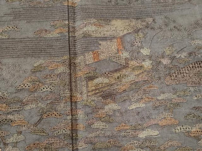 平和屋着物●中国三大刺繍　スワトウ刺繍　総刺繍　訪問着　紬地　浜松籬草花文　正絹　逸品　CABE2599yc