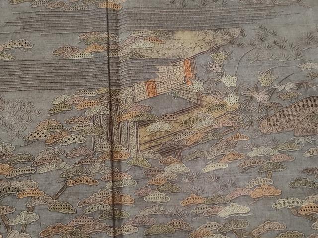 平和屋着物●中国三大刺繍　スワトウ刺繍　総刺繍　訪問着　紬地　浜松籬草花文　正絹　逸品　CABE2599yc