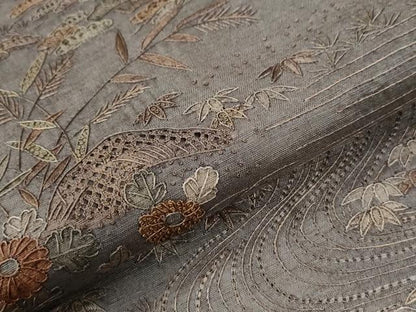 平和屋着物●中国三大刺繍　スワトウ刺繍　総刺繍　訪問着　紬地　浜松籬草花文　正絹　逸品　CABE2599yc