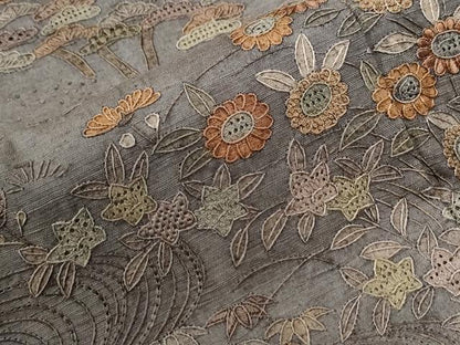 平和屋着物●中国三大刺繍　スワトウ刺繍　総刺繍　訪問着　紬地　浜松籬草花文　正絹　逸品　CABE2599yc