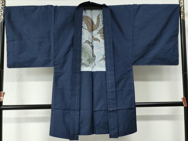 平和屋着物●男性　本場大島紬　アンサンブル　格子　羽裏：鷹　正絹　逸品　未使用　CABE2601yc