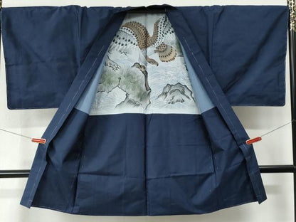 平和屋着物●男性　本場大島紬　アンサンブル　格子　羽裏：鷹　正絹　逸品　未使用　CABE2601yc