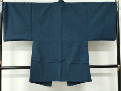 平和屋着物●男性　紬　アンサンブル　色無地　濃紺地　正絹　逸品　CABE2602yc