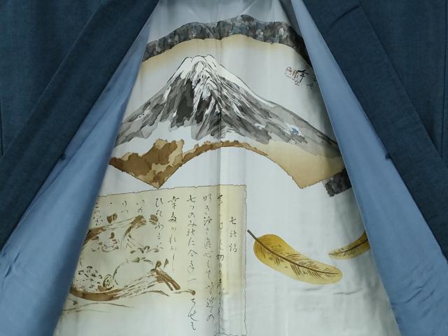 平和屋着物●男性　紬　アンサンブル　色無地　濃紺地　正絹　逸品　CABE2602yc