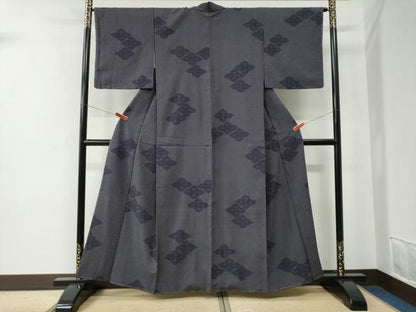 平和屋着物●本塩沢　菱花文　正絹　逸品　未使用　CABE2604yc