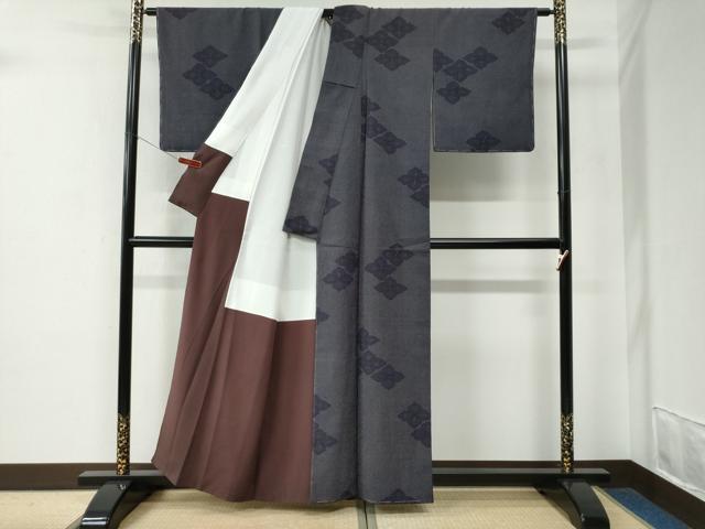 平和屋着物●本塩沢　菱花文　正絹　逸品　未使用　CABE2604yc