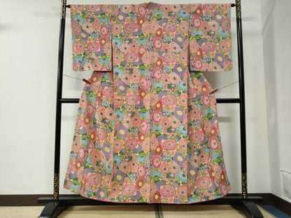 平和屋着物●上質な小紋　型染め　菊尽くし　鬼しぼ縮緬　正絹　逸品　CABE2605yc