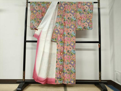 平和屋着物●上質な小紋　型染め　菊尽くし　鬼しぼ縮緬　正絹　逸品　CABE2605yc