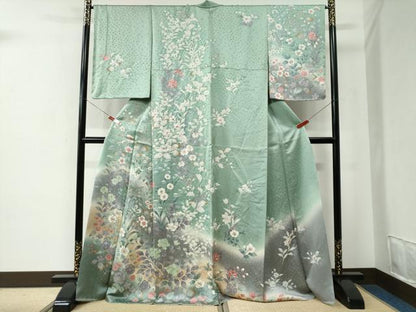 平和屋着物●訪問着　絞り　草花文　暈し染め　金彩　ロング丈　正絹　逸品　未使用　CABE2606yc