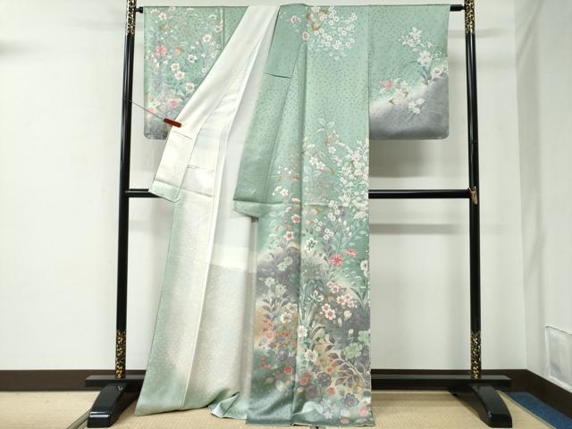 平和屋着物●訪問着　絞り　草花文　暈し染め　金彩　ロング丈　正絹　逸品　未使用　CABE2606yc