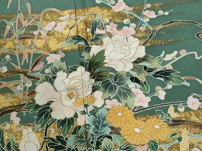 平和屋着物●豪華色留袖　?橋豊彦　牡丹花文　金彩　ロング丈　正絹　逸品　CABE2610yc