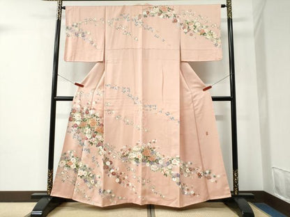 平和屋着物●訪問着　作家物　駒刺繍　草花文　金彩　正絹　逸品　CABE2611yc