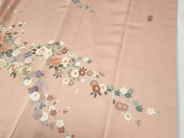 平和屋着物●訪問着　作家物　駒刺繍　草花文　金彩　正絹　逸品　CABE2611yc