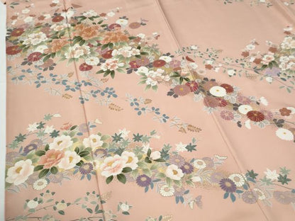 平和屋着物●訪問着　作家物　駒刺繍　草花文　金彩　正絹　逸品　CABE2611yc