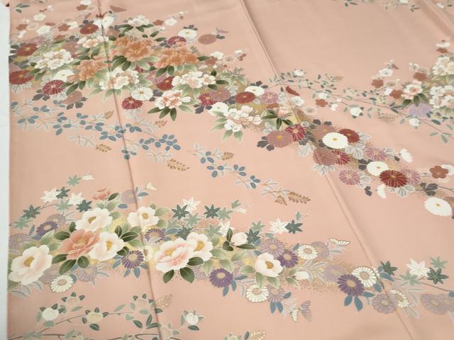 平和屋着物●訪問着　作家物　駒刺繍　草花文　金彩　正絹　逸品　CABE2611yc