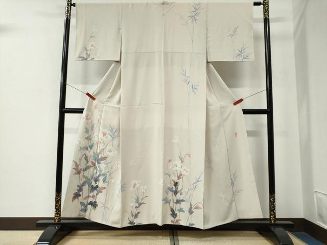 平和屋着物●訪問着　友禅　作家物　草花文　正絹　逸品　CABE2613yc