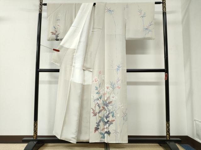 平和屋着物●訪問着　友禅　作家物　草花文　正絹　逸品　CABE2613yc