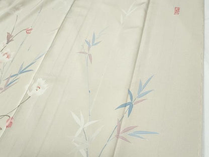 平和屋着物●訪問着　友禅　作家物　草花文　正絹　逸品　CABE2613yc