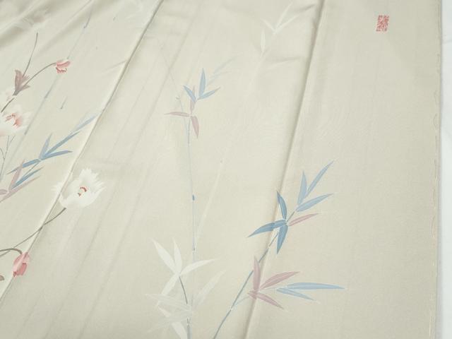 平和屋着物●訪問着　友禅　作家物　草花文　正絹　逸品　CABE2613yc