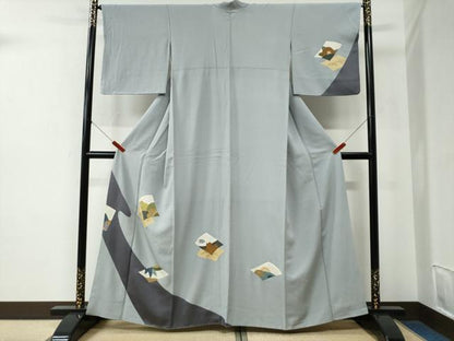 平和屋着物●訪問着　刺繍　刺し子　色紙重ね露芝花文　切嵌　正絹　逸品　未使用　CABE2616yc