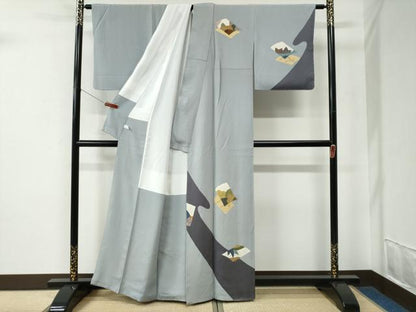 平和屋着物●訪問着　刺繍　刺し子　色紙重ね露芝花文　切嵌　正絹　逸品　未使用　CABE2616yc