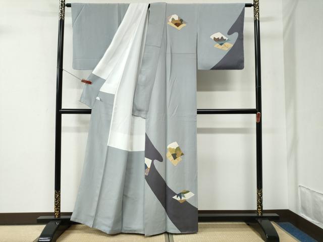 平和屋着物●訪問着　刺繍　刺し子　色紙重ね露芝花文　切嵌　正絹　逸品　未使用　CABE2616yc