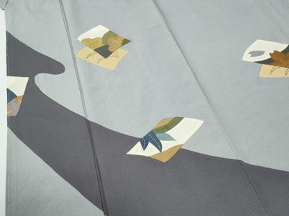 平和屋着物●訪問着　刺繍　刺し子　色紙重ね露芝花文　切嵌　正絹　逸品　未使用　CABE2616yc